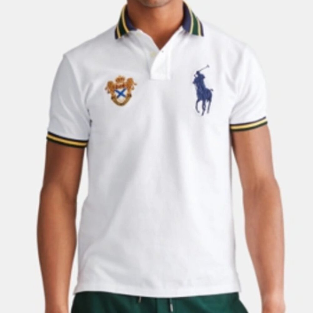 POLO RALPH LAUREN big pony and crest white polo with contrasting collar and cuff